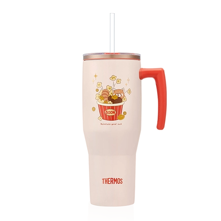 TSKP-1100 1.1L Red Panda Straw Mug with Slide Lock Lid